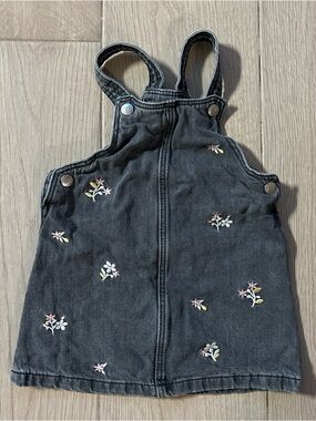H&M Charcoal Gray Embroidered Denim Overall Dress